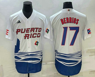Men%27s Puerto Rico Baseball #17 Jose Berrios 2023 White World Baseball Classic Stitched Jersey